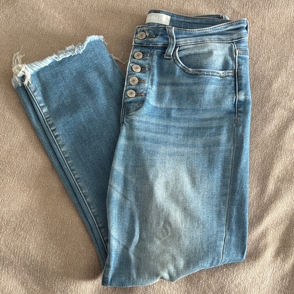 Light Blue Cropped Jeans with Button Accents - Picture 1 of 2
